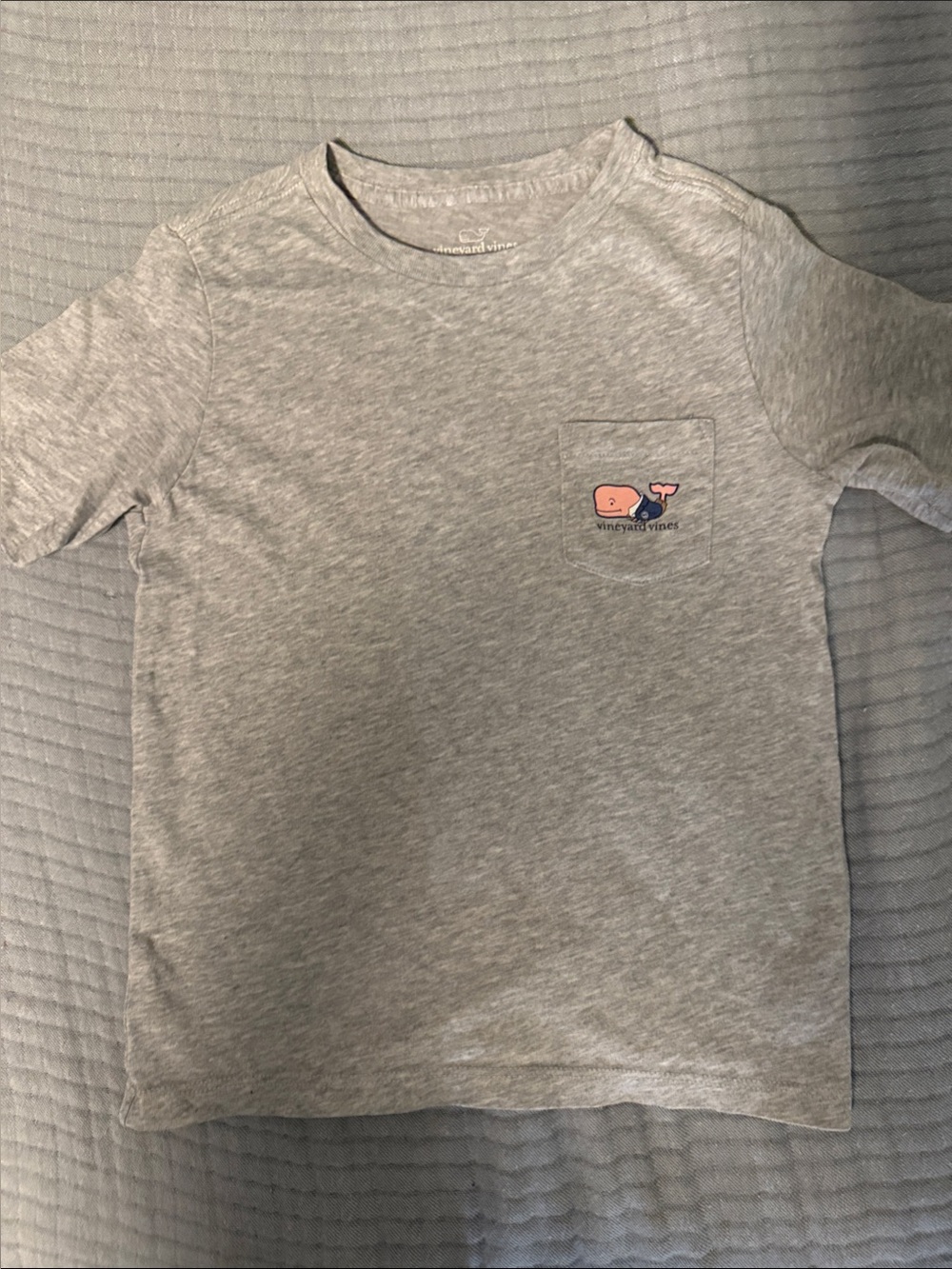 Vineyard Vines Gray Tee with Pink Whale Pocket Logo